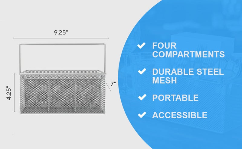 YBM HOME Mesh Silver Condiment Caddy/Kitchen Supply, Utensil, Silverware Organizer Cutlery Holder Flatware Storage Napkin Holder (Silver, 1) - Image 5